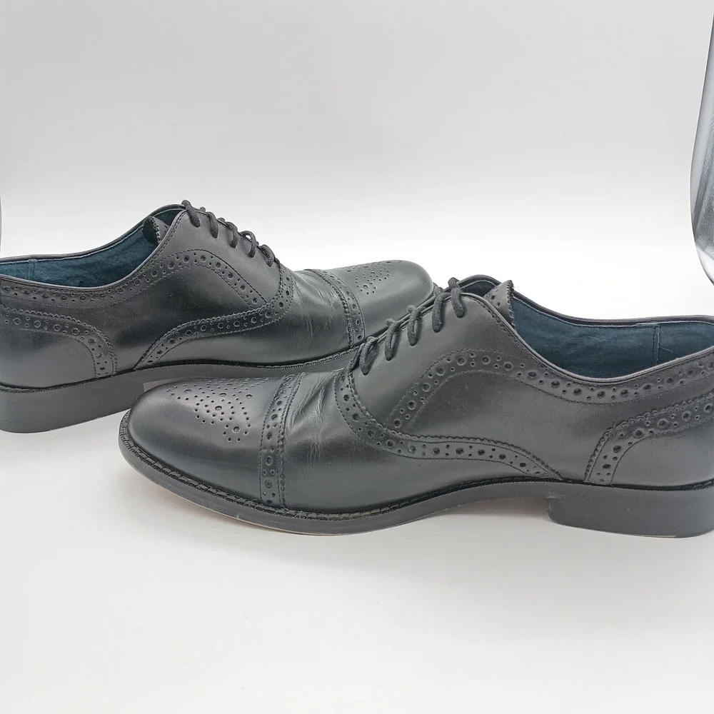 Aston Grey Kobe Black Leather Wingtip Oxford Dress Shoes Mens 10‎